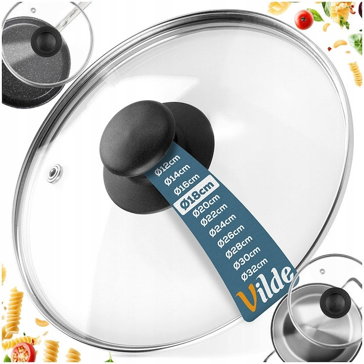 Capac Vilde 18 cm Sticla Rame Din Otel Inoxidabil Maner Din Plastic Rezistent La Temperaturi De Pana La +200°C Calitate Inalta A Materialelor Transparent