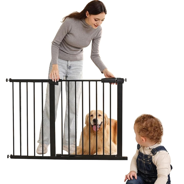 Wacorresi Safety Gate, Child protection, adjustable dimensions 111-118cm, Height 76cm with 35cm extension, two-way door opening, super load-bearing, automatic closing, no-drill installation, for stairs or doors, Black