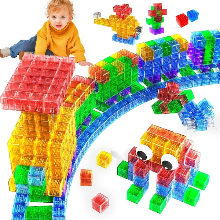 Set de constructie cu placi magnetice Set de Construit cu Piese Magnetice 48 Cuburi Magnetice Potrivite pentru Baieti si Fete Jucarii Educative Creative 3-8 Ani transparent
