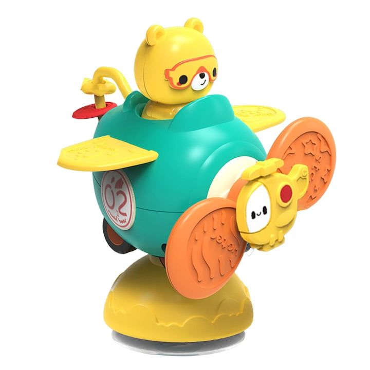 Multifunctional sensory toy with suction cups, Spinner, detachable airplane, and soft teething parts