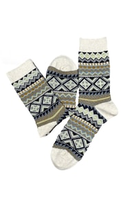 CoziSox - Set 3 perechi Sosete sosete lungi barbati bumbac termice iarna model geometric etnic Alb marimea 36-44 EU