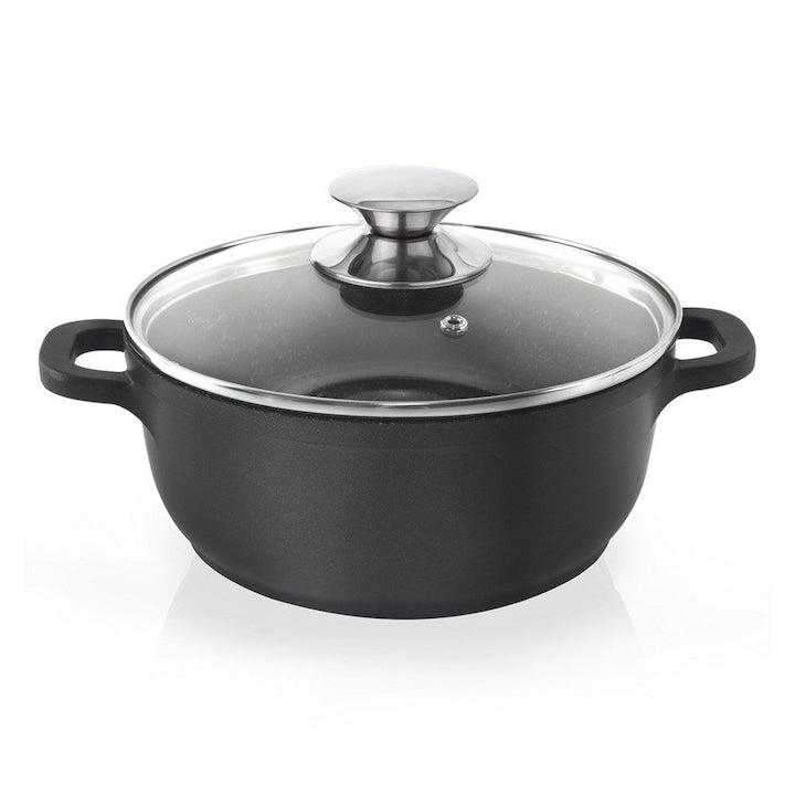 Oala Orion Grande Acoperire Antiaderenta Din Granit Capac Din Sticla De Otel Inoxidabil Pentru Toate Tipurile De Aragazuri Rezistent La Caldura Pana La 200°C 23 X 17 X 8 Cm 1.4 Litri Negru