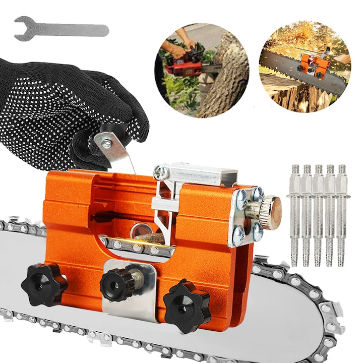 Chainsaw Sharpener with Crank Handle, Portable Chainsaw Sharpening Tool Set with 5 Carbide Cutters, Chainsaw Chain Sharpening Jig Kits, Suitable for All Types of Chainsaws