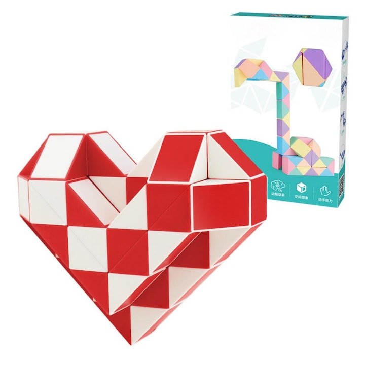 Joc Educativ Cub Magic 3D Set 60 Piese Transformabil Stimuleaza Creativitatea Rosu si Alb 6+ Ani