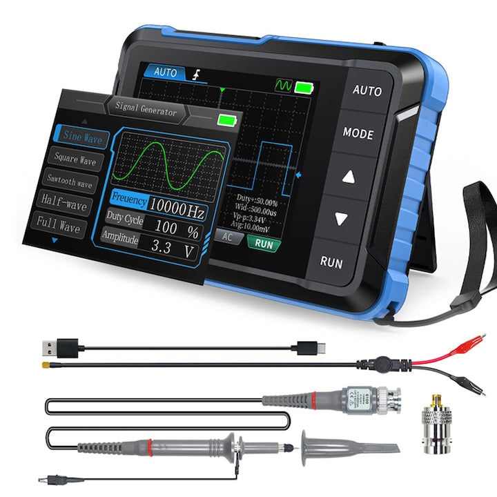 Osciloscop Digital Portabil Duueyct Acumulator 1000mAh Multifunctional Rata de Esantionare in Timp Real 5MS/s Masurarea Tensiunii ±400V Latime Banda 1M Oprire Automata Display 2.8 inch Plastic Albastru Negru
