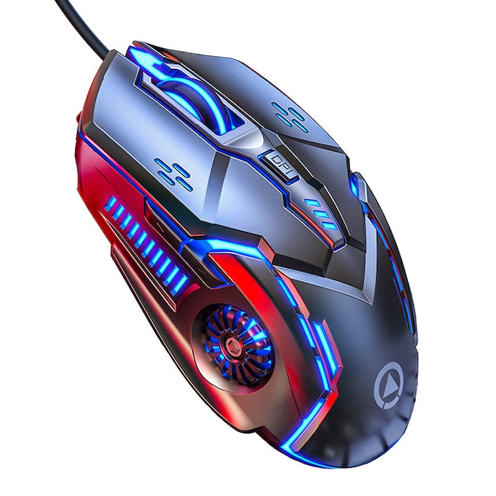 Mouse pentru jocuri 7 tipuri de iluminare colorata reglabil 1200/1600/2400/3200 DPI butoane 6D interfata USB gri