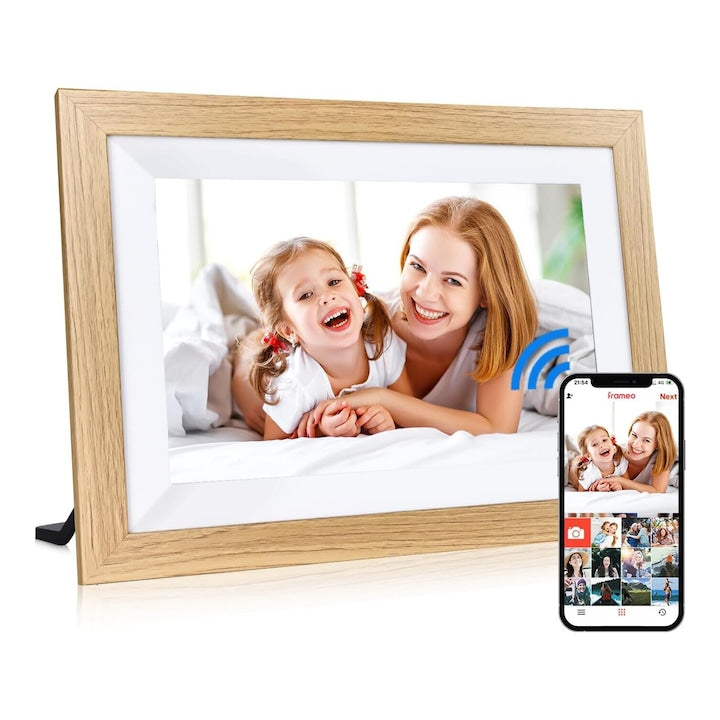 Rama Foto Digitala SANSES din Lemn Ecran 10.1 Inch 1 GB Ram Memorie Interna 32GB Compatibila Aplicatie Frameo 1280x800 IPS MicroSD Alb/Culoarea Lemnului Natural