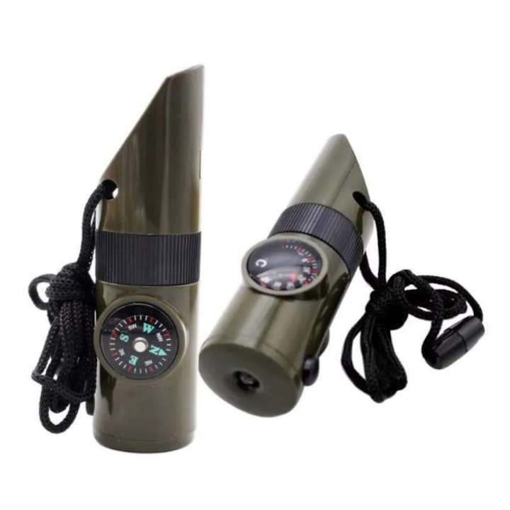 Set 2 Fluier 7 in 1 functie de fluier lumina LED lupa oglinda busola pozitie busola pentru Activitati in Aer Liber Drumetii Alungat Animale Salbatice Salvamari Situatii de Urgenta