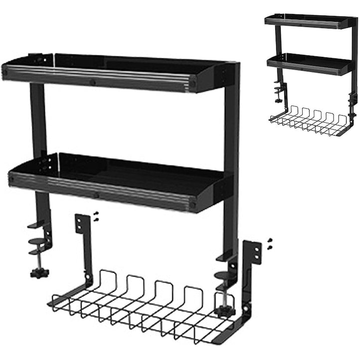 Organizator de cablu reglabil WALALLA Suport sub birou Nu necesita gaurire Sistem universal de prindere Organizator de birou multifunctional 3 niveluri Negru