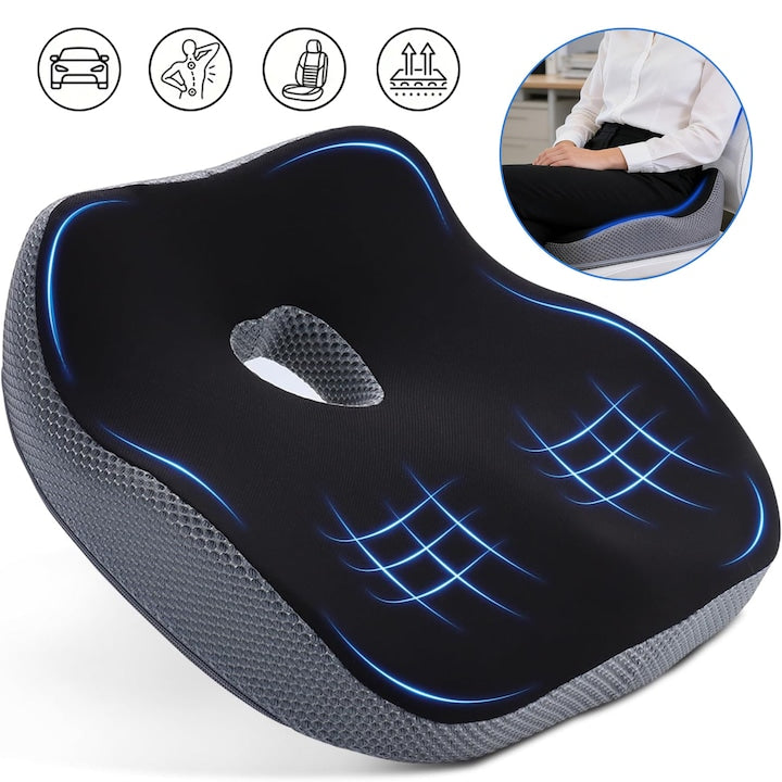 CHOOLY Orthopedic Car Seat Cushion, Memory Foam, Lumbar Support, Black, 46x40x10cm