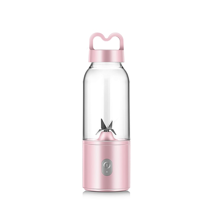 Mini Blender Electric Omelivon Portabil/Multifunctional Wireless Capacitate 500 ml 75W 20.000 RPM design elegant 4 Lame din otel inoxidabil Acumulator roz