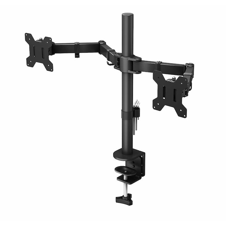 Dual Monitor Desk Mount, Adjustable Height, Smooth Viewing Angle Adjustment, 360-Degree Rotation, Holds 2 Screens, Up to 27 Inches, WALALLA, Black