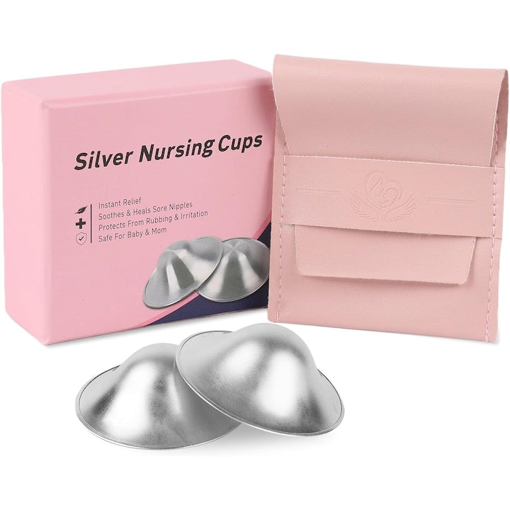 Set Cupe de Argint pentru protectia mameloanelor prata 925 se potriveste la majoritatea tipurilor si marimilor de mameloane 5.5 x 1.7 cm 2 buc