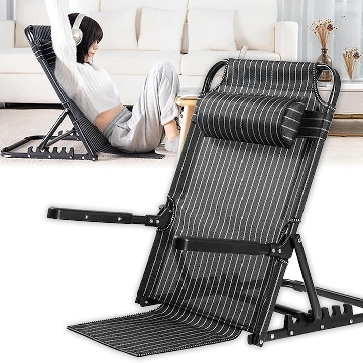 WALALLA Adjustable Back Support, 5-level adjustment, with headrest/armrest, foldable, for adults/seniors/patients, for neck and lumbar support, relieves fatigue, black