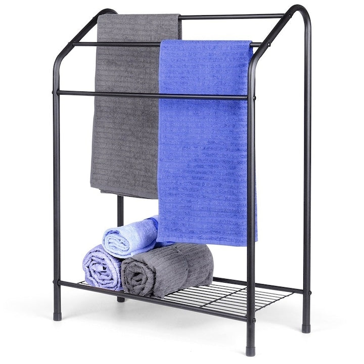 Suport Pentru Prosoape Vilde 60x28x82.5 cm Structura Metalica Autonom Trei Bare Orizontale Raft Practic Materiale De Inalta Calitate Negru