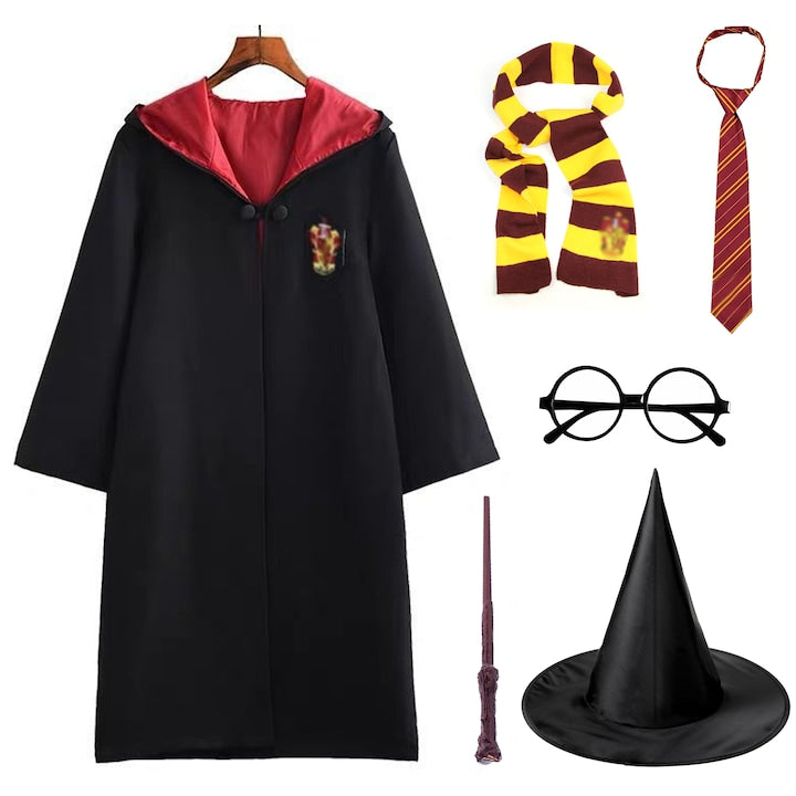 Set costum Harry Potter Roba magica Harry Potter Joc de rol Paste Ziua Copilului Carnaval Craciun Cosplay Halloween 7-10 ani Marimea L Negru/Rosu