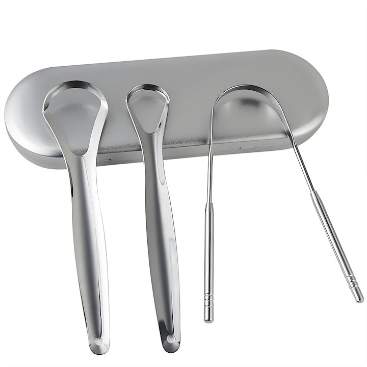 Domulonx Tongue Cleaner Utensil Set, 3 Styles with Storage Box, Stainless Steel, Oral Care, 14.5x3.5cm, Silver