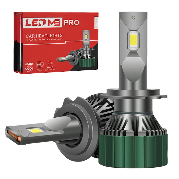 Set of 2 H7 LED Bulbs Fantasy M9 PRO, White Light 6000K, 12000 Lumens, 3570 Lamp Beads, DC9-50V, +300%, IP68 Waterproof, Strong White Light, Plug and Play, Cooling Fans, Aviation Aluminum