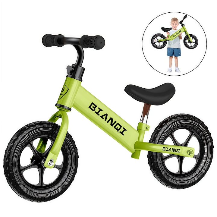 Bicicleta fara pedale Wacorresi Bicicleta fara pedale pentru copii Cu scaun moale ghidon pivotant la 360 de grade roti pneumatice elastice care absorb socurile rezistente la uzura antiderapanta potrivite pentru inaltimea de 80-105cm 12 inch Verde