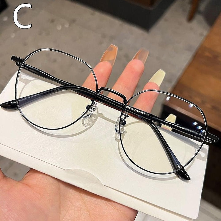 Ochelari de dama rame din aliaj metalic fara dioptrii cu rama mare si design coreean negru 13.8x4.9 cm
