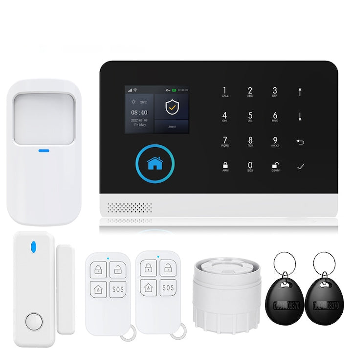 Sistem de alarm inteligent Duueyct conectivitate wireless Sistem de alarma anti-furt WIFI+GSM control prin aplicatie suporta 90 zone wireless si 3 zone cu fir