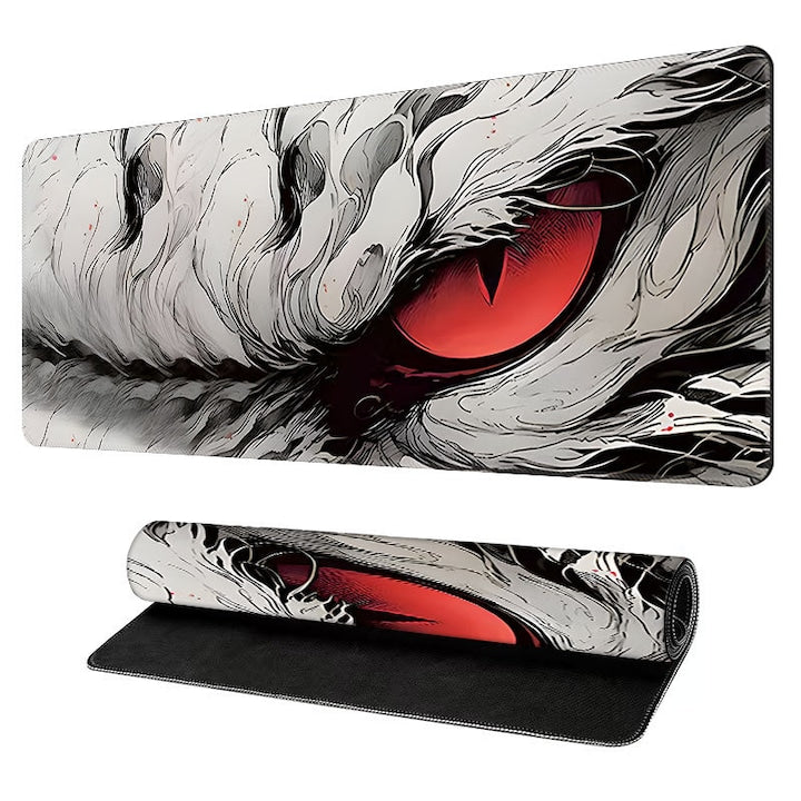 Mousepad Gaming XXL 90x40 cm Model Ochi de Dragon Grosime 4 mm Baza Cauciuc Natural Antiderapant Margini Cusute Impermeabil