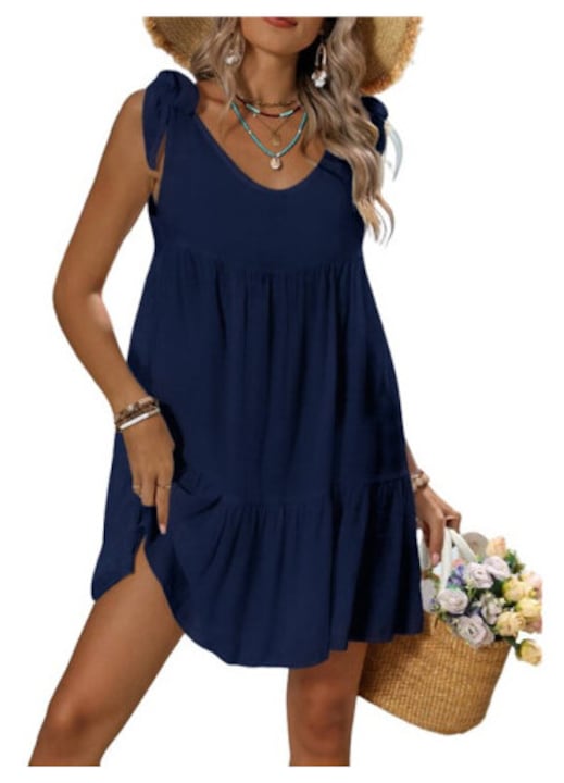 OEM - Rochie plaja dama albastru inchis XL 95% poliester 5% spandex bretele ajustabile lungime asimetrica 12 rate cu 0% dobândă