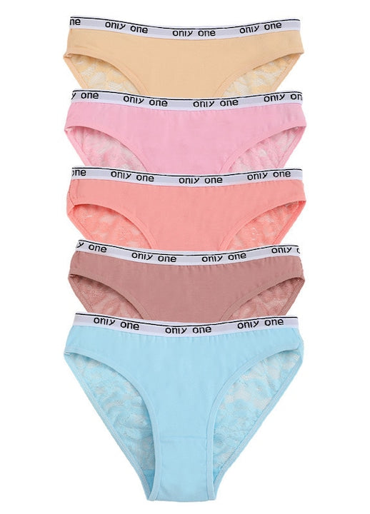 OEM - Set 5 bucati chiloti dama dantela confortabila bumbac Multicolor