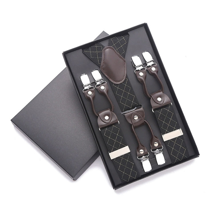 Bretele barbati Rqiurpn elegante ajustabile piele/poliester/metal clema rezistenta adulti unisex