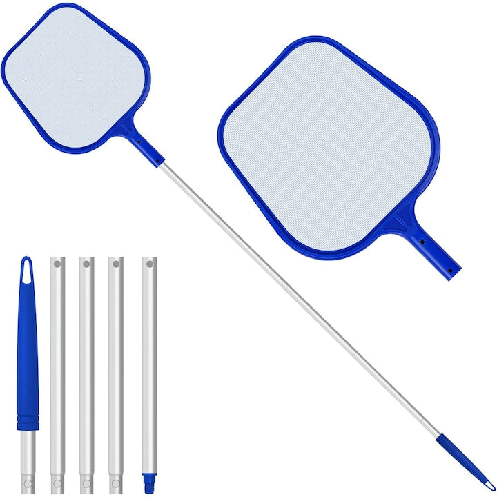Plasa de suprafata pentru curatare piscine aluminiu maner telescopic 5 piese 160 cm Albastru/Argintiu