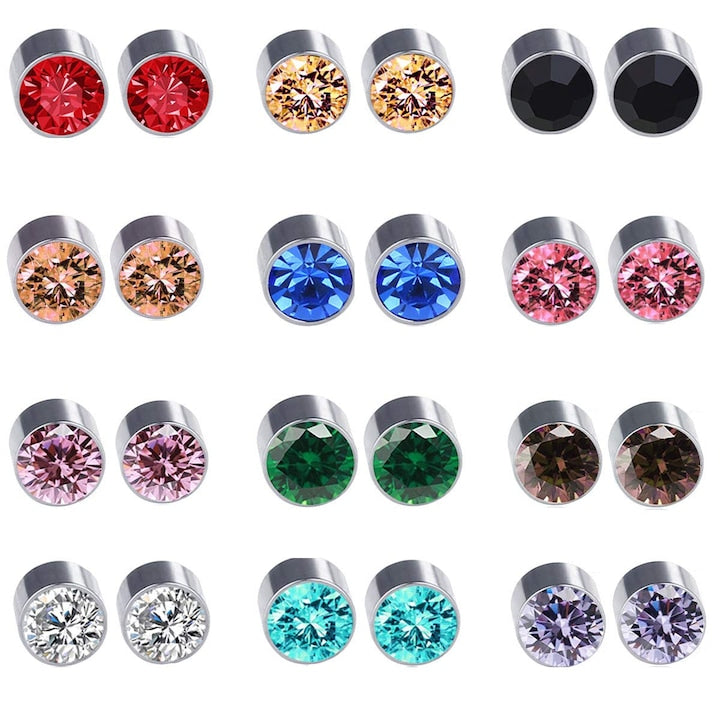 Nybgyy - Cercei Magnetici 12 Cristale Swarovski/Otel Titan Tip Clips Pentru Ureche Unisex Colorfast 0.6 x 0.6 cm Multicolor