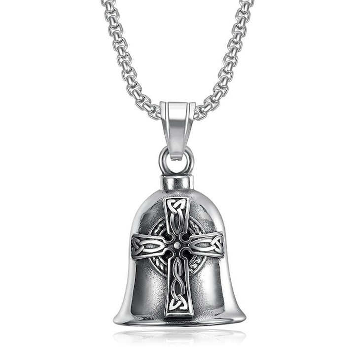 Guardian bell / Clopotel norocos / Talisman moto Fantasy Clopot Moto crucea vikinga Otel titanic Model Universal Ideal pentru Protectie Noroc si Decor Compatibil cu Toate Tipurile de Moto Lungimea lantului 60 cm