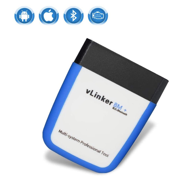 Tester profesional de diagnoza auto Vgate vLinker BM+ Bluetooth pentru Android iOS si Windows suport BMW BimmerCode/BimmerLink resetari date in timp real regenerare DPF control clapete ASD programare