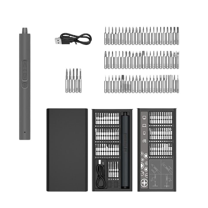 Surubelnita electrica de precizie 75 in 1 cu 71 de biti magnetici fara fir reincarcabila Type-C kit de unelte de reparatii pentru smartphone camera foto laptop ceas jucarii PC Negru