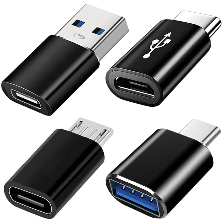Set 4 Adaptoare Nybgyy OTG USB-C la USB 3.0 Aluminiu Multifunctional Negru