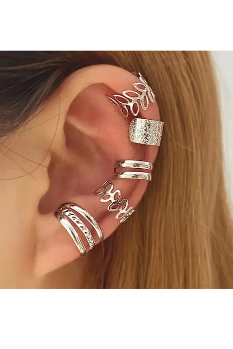 import - Set 5 cercei clip-on nu necesita perforare stil boho modele variate nu oxideaza argintiu 10 mm