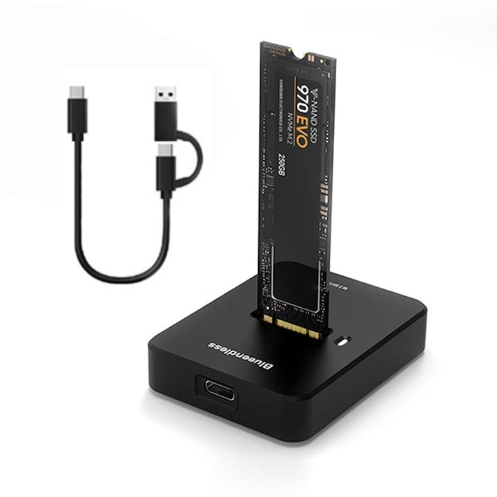 Carcasa SSD externa M.2 NVMe SATA Fantasy cu 2 in 1 Cabluri USB C la USB C/USB A USB 3.1 Gen2 10Gbps pentru 2230/2242/2260/2280 M.2 NVMe/SATA SSD De M-Key Sau M+B Design vertical al legaturii pentru o mai buna disipare a caldurii