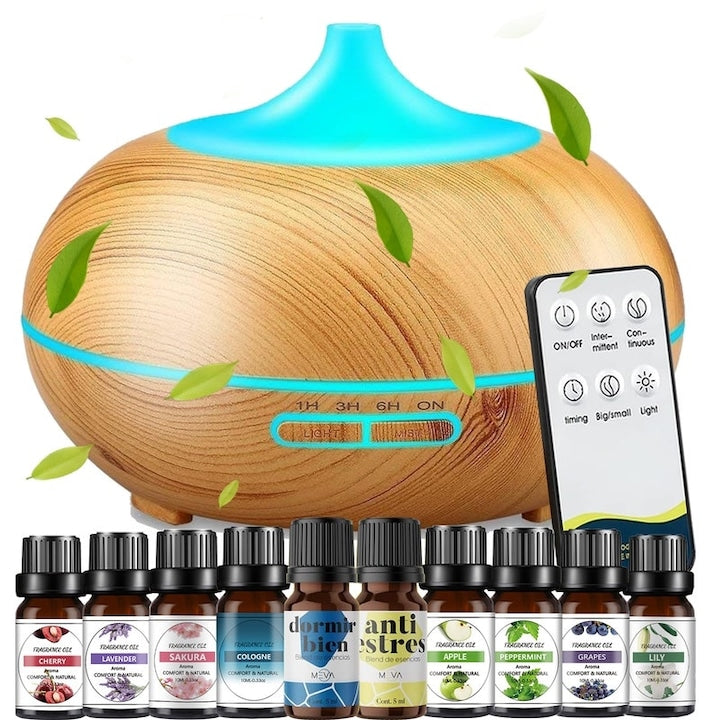 Aroma Diffuser Essential Oil Diffuser Ultrasonic Air Humidifier Reverse Flow Water Droplets 350 ml Capacity Creative RGB Night Light with LED Atmosphere Light Improves Air and Sleep Quality White