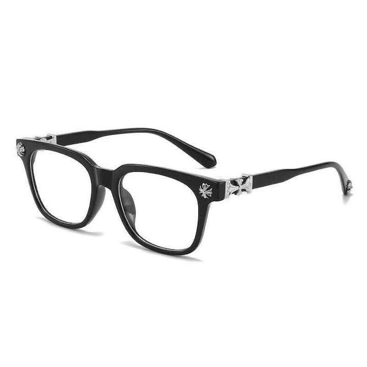 Rame ochelari unisex rame din rasina lentile transparente design versatil negru si argintiu
