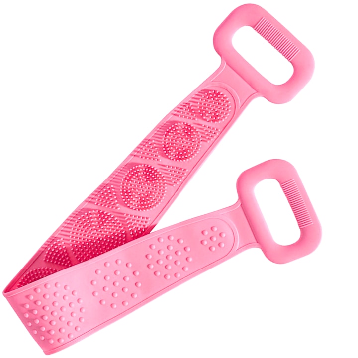 Perie tip banda din silicon SDEPOT® pentru spalat spatele si exfoliere roz