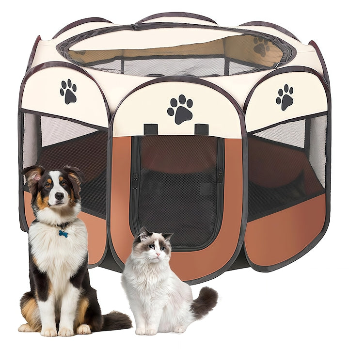 Tarc pentru animale de companie Wacorresi Cusca pliabila Panza impermeabila din Panza si Otel 91x91x58cm brun/Negru