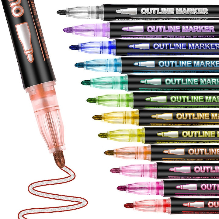 Set 12 pixuri cu gel Contur dublu si dclipici Multicolor
