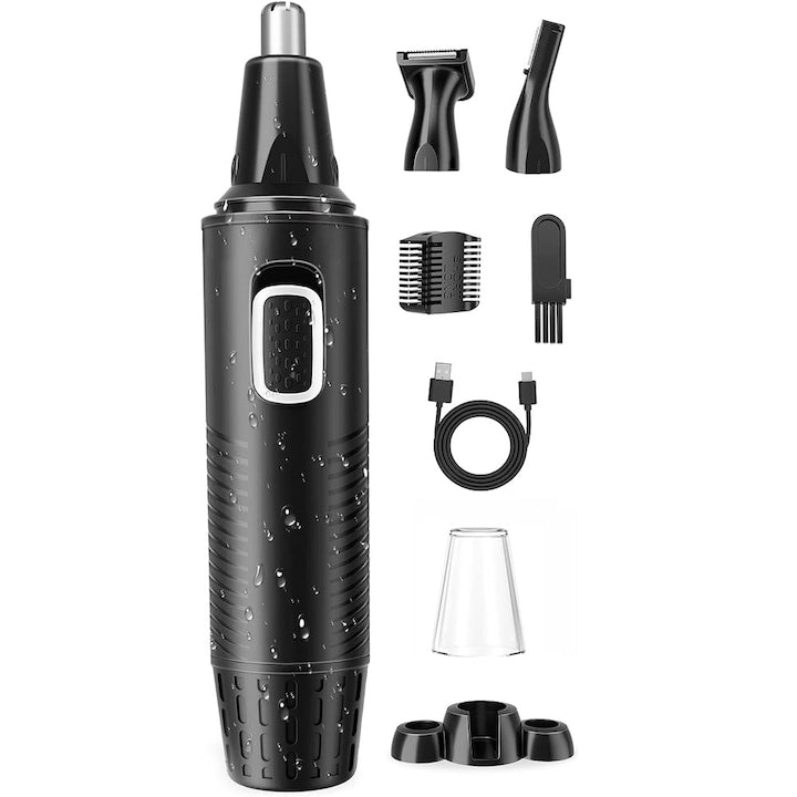 Masina de tuns pentru nas Nose Trimmer 3 in 1 multifunctional cu cap separat pentru nas rezistent la apa wireless incarcare USB Type-C Negru