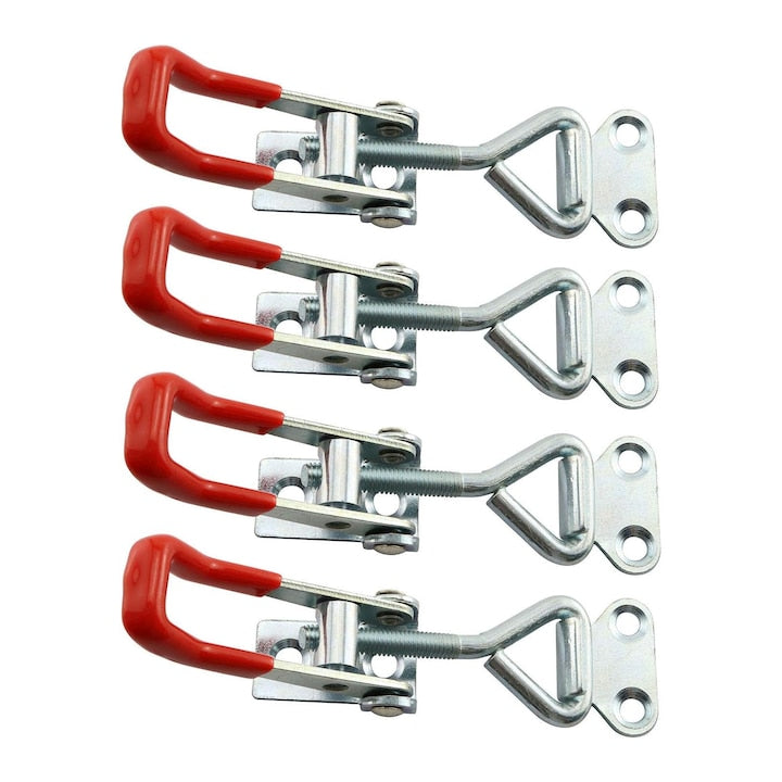 Set 4 inchizatoare ZGGZERG Clema de fixare sarcina usoara cu carlig tip U Manere din cauciuc PVC Antiderapant Usor de instalat Capacitate de incarcare 100 kg Pentru casa magazin sau fabrica Metal 96*25mm Argintiu+Rosu