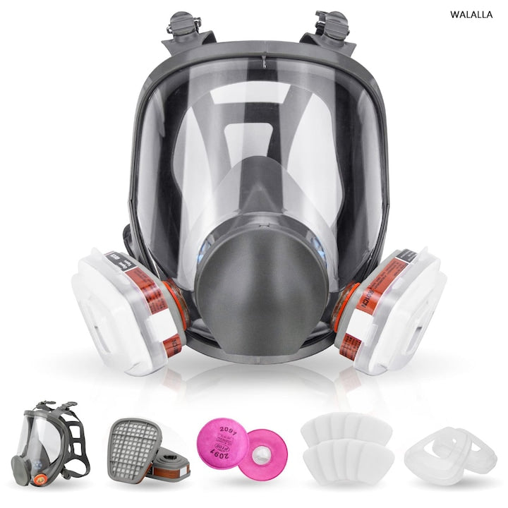 Masca de gaz Masca de protective respiratorie cu filter dublu silicon alimentar pentru vopsire lustruire mecanica taiere sudare impotriva prafului patarea slefuirea si taierea WALALLA Negru/alb