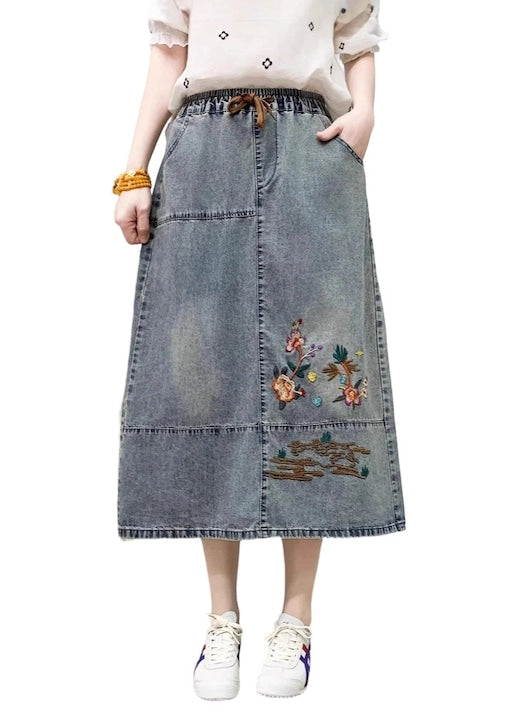 OEM - Elastic waist denim midi skirt Blue 12 installments with 0% interest