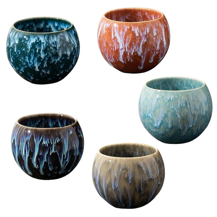 Japanese Style Ceramic Cups Set Omelivon, 5 Pieces, 140ml, Modern Design, for Espresso and Tea, Ceramic, Multicolor