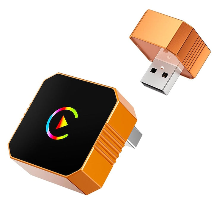 Adaptor auto Wireless 2-in-1 Duueyct Compatibil iOS/Android Android Auto Plug & Play Bluetooth 5.3 Wi-Fi 5G Mini USB Compact Universal 2016+ Portocaliu