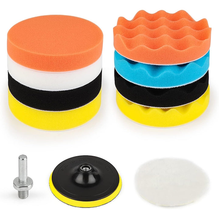 Set 10 Bureti polish auto profesional Rqiurpn 5 inch cu taler 150mm Bureti cu diferite clase de abraziune + pad din puf