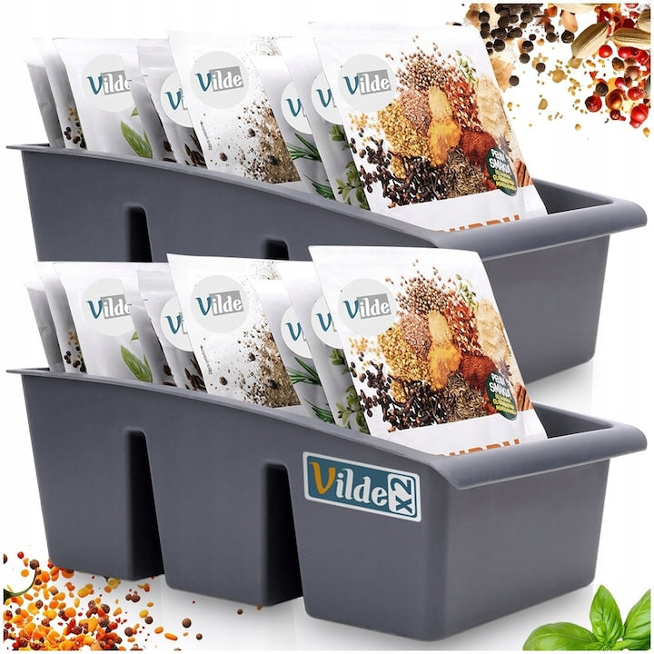Set 2 Recipient De Bucatarie Pentru Condimente Vilde 25x15x9 cm Fabricat Din Plastic Trei Compartimente In Fiecare Recipient Ideale Pentru Depozitarea Condimentelor Utilizare Convenabila Gri